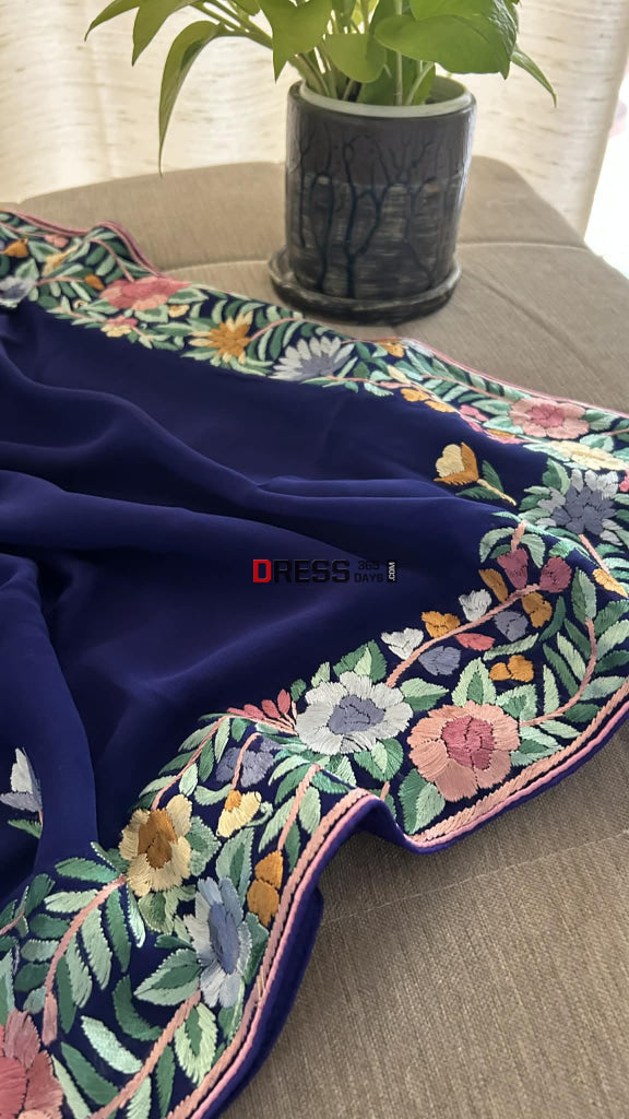 Designer Navy Parsi Gara Dupatta Parsi Gara Dupatta