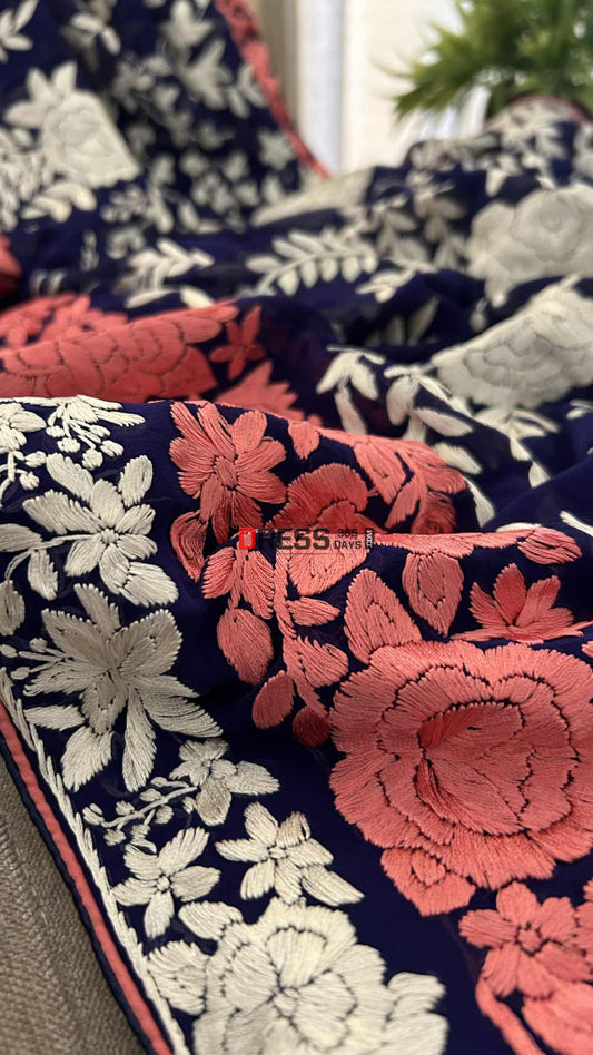 Designer Navy Parsi Gara Dupatta Parsi Gara Dupatta