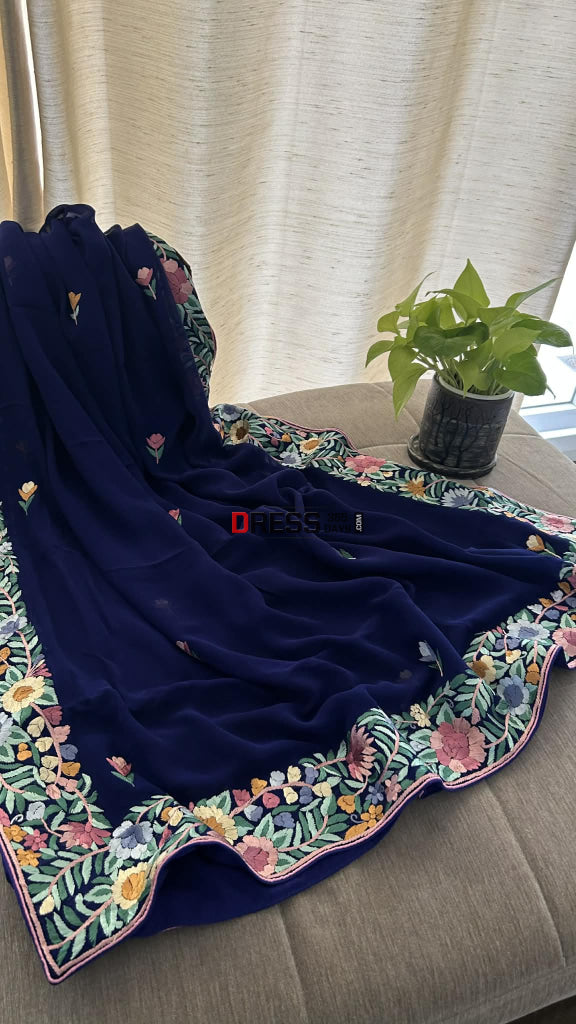 Designer Navy Parsi Gara Dupatta Parsi Gara Dupatta