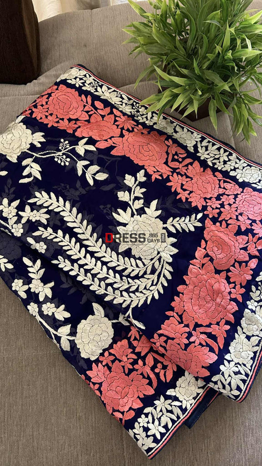 Designer Navy Parsi Gara Dupatta Parsi Gara Dupatta
