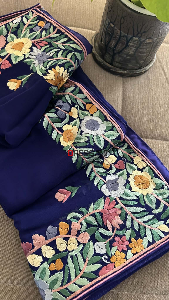 Designer Navy Parsi Gara Dupatta Parsi Gara Dupatta