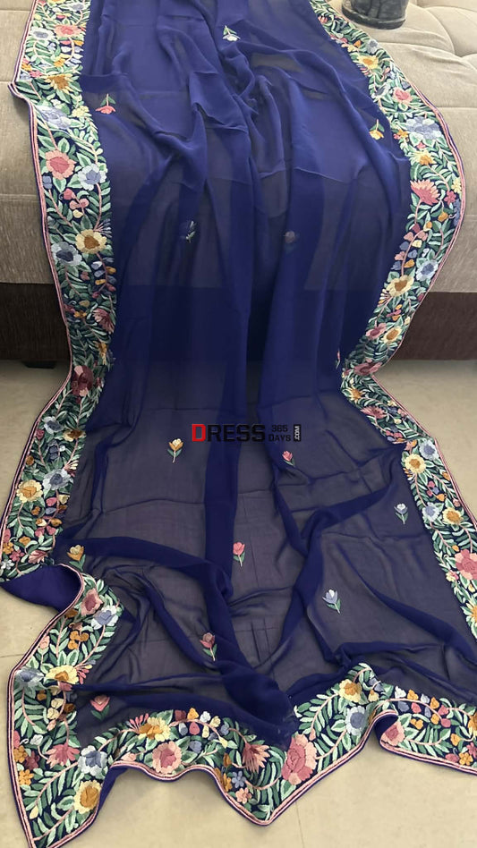 Designer Navy Parsi Gara Dupatta Parsi Gara Dupatta