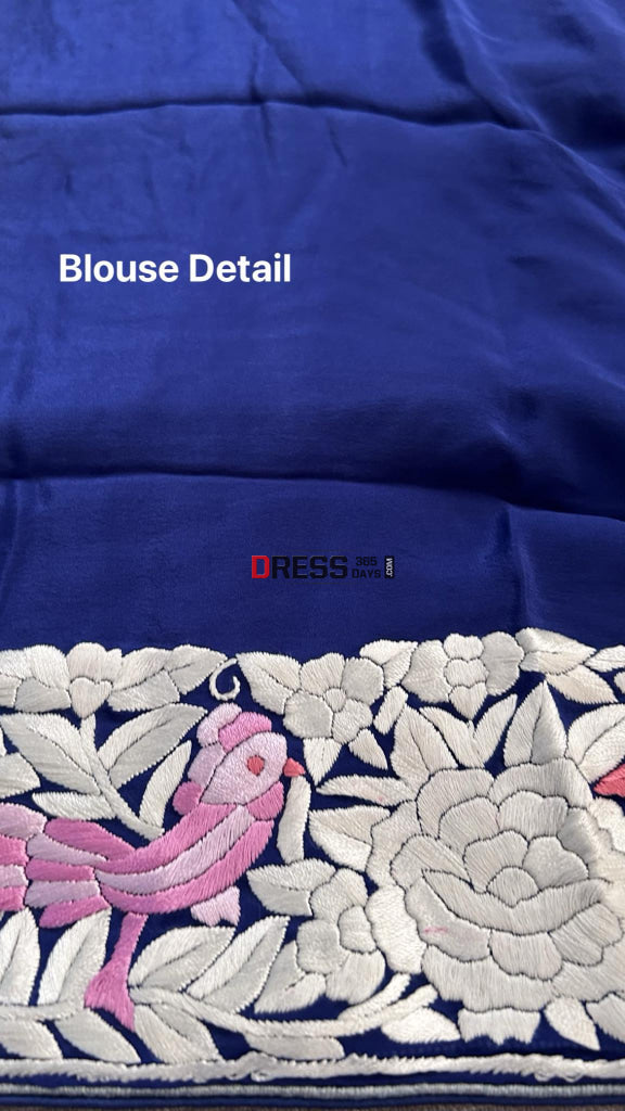 Designer Navy Parsi Gara Hand Embroidered Saree