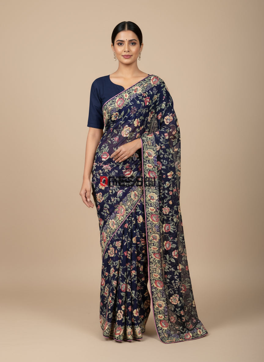 Pre Order Designer Navy Parsi Gara Pure Georgette Saree