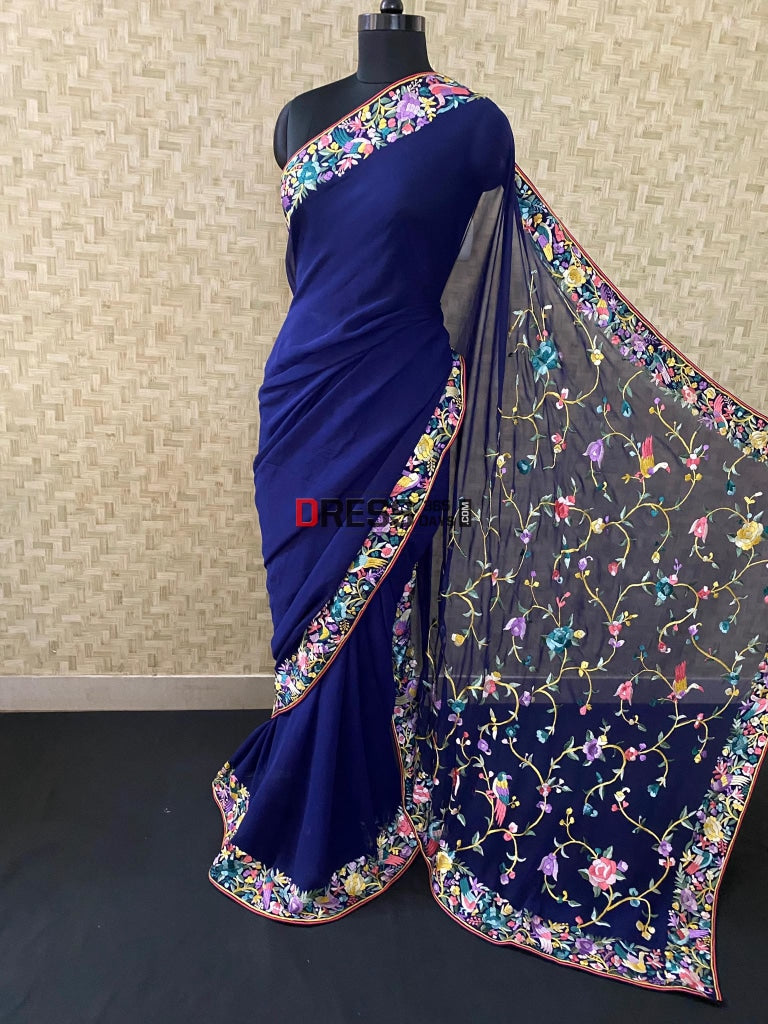 Designer Navy Parsi Gara Saree