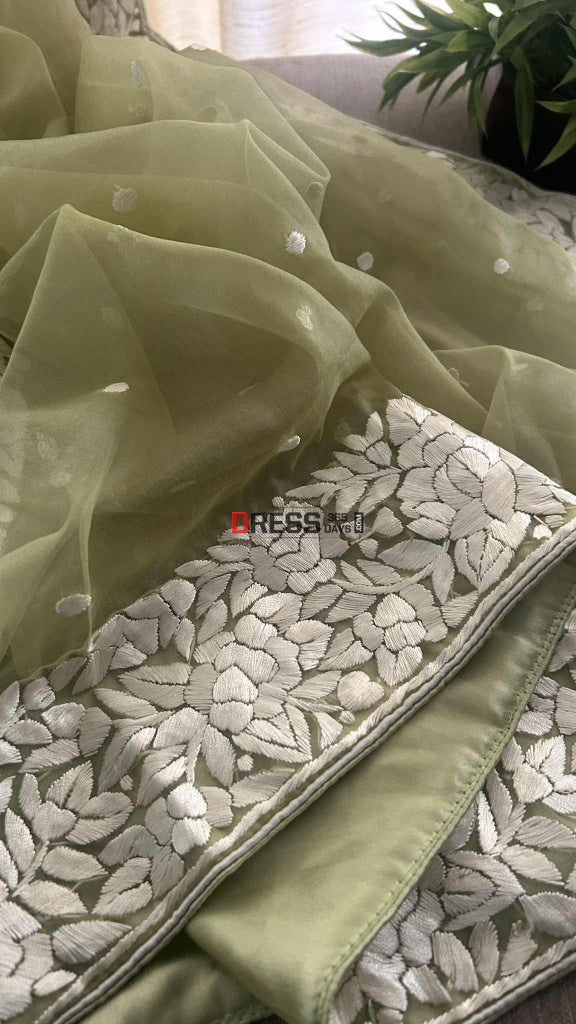 Designer Organza Parsi Gara Hand Embroidered Dupatta Parsi Gara Dupatta