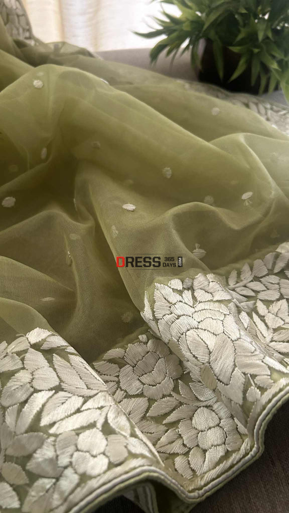 Designer Organza Parsi Gara Hand Embroidered Dupatta Parsi Gara Dupatta