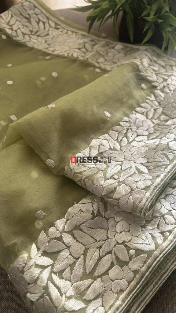 Designer Organza Parsi Gara Hand Embroidered Dupatta Parsi Gara Dupatta
