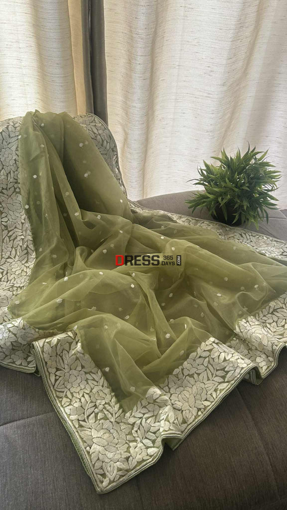 Designer Organza Parsi Gara Hand Embroidered Dupatta Parsi Gara Dupatta