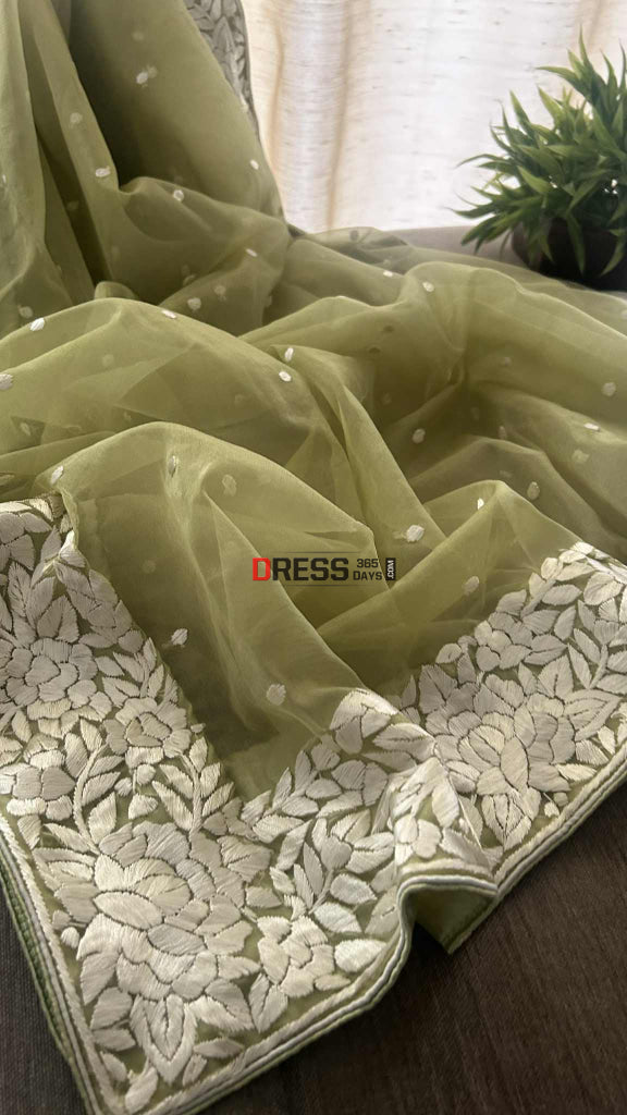 Designer Organza Parsi Gara Hand Embroidered Dupatta Parsi Gara Dupatta