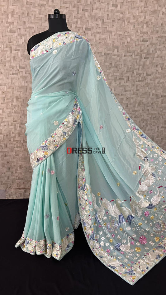 Designer Parsi Gara Hand Embroidered Saree