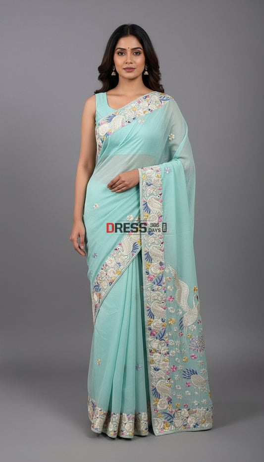 Pre Order Designer Parsi Gara Hand Embroidered Saree