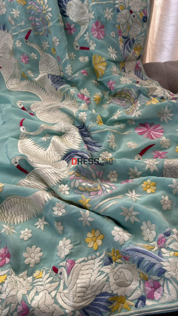 Designer Parsi Gara Hand Embroidered Saree