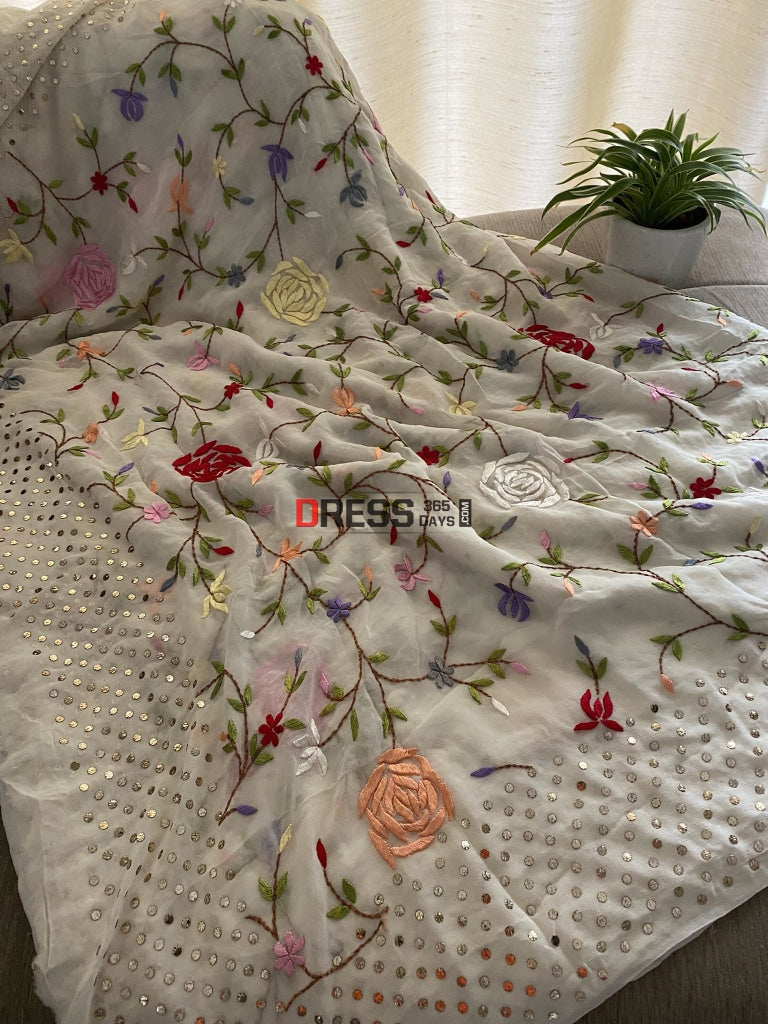 Designer Parsi Gara & Mukaish Saree Chikankari