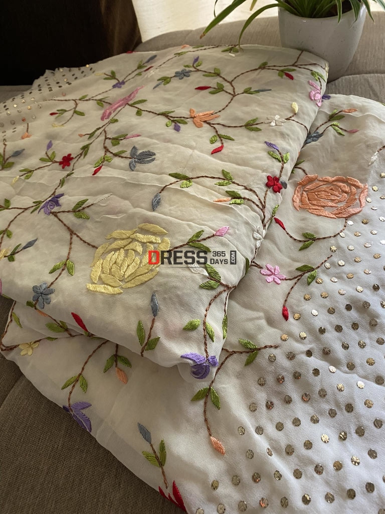 Designer Parsi Gara & Mukaish Saree Chikankari