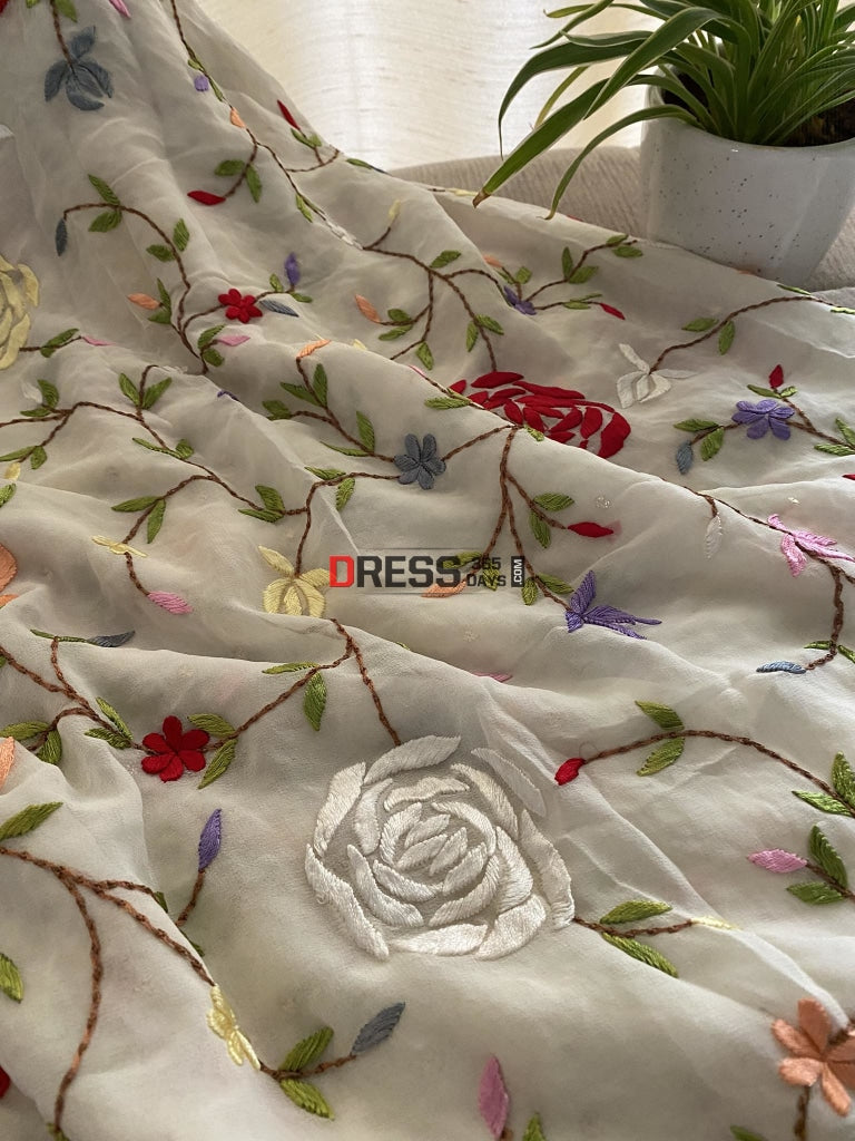 Designer Parsi Gara & Mukaish Saree Chikankari