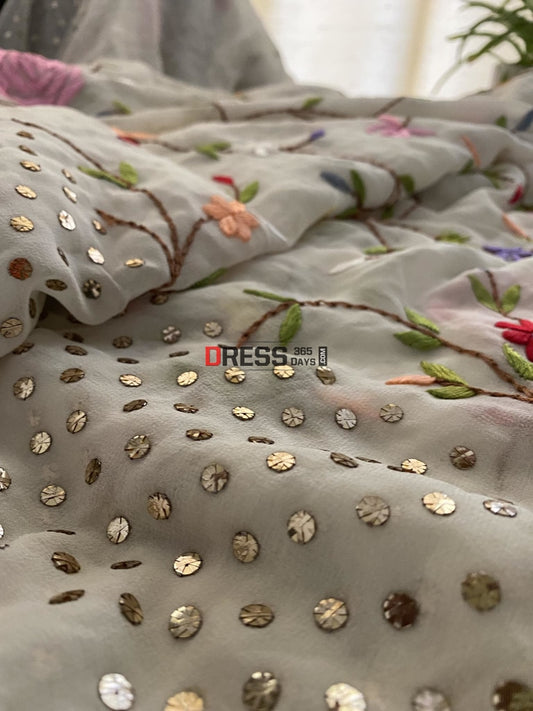 Designer Parsi Gara & Mukaish Saree Chikankari