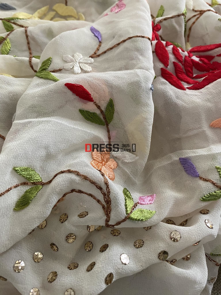 Designer Parsi Gara & Mukaish Saree Chikankari