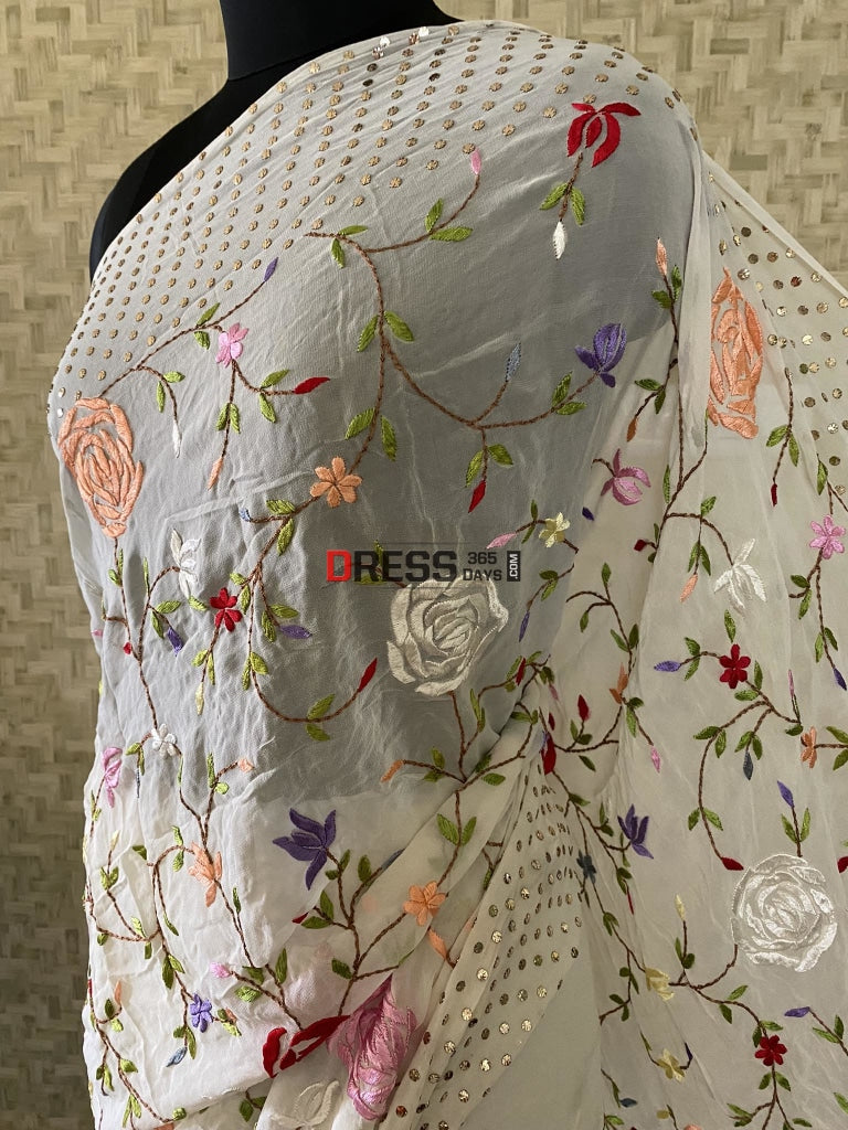 Designer Parsi Gara & Mukaish Saree Chikankari