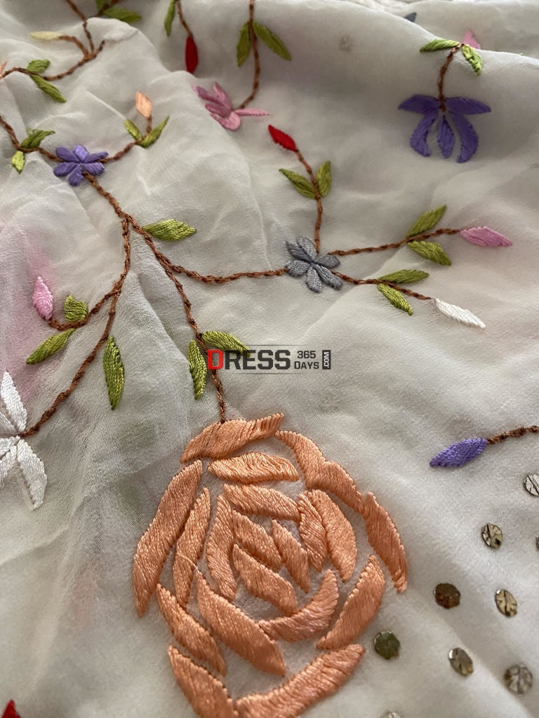 Designer Parsi Gara & Mukaish Saree Chikankari