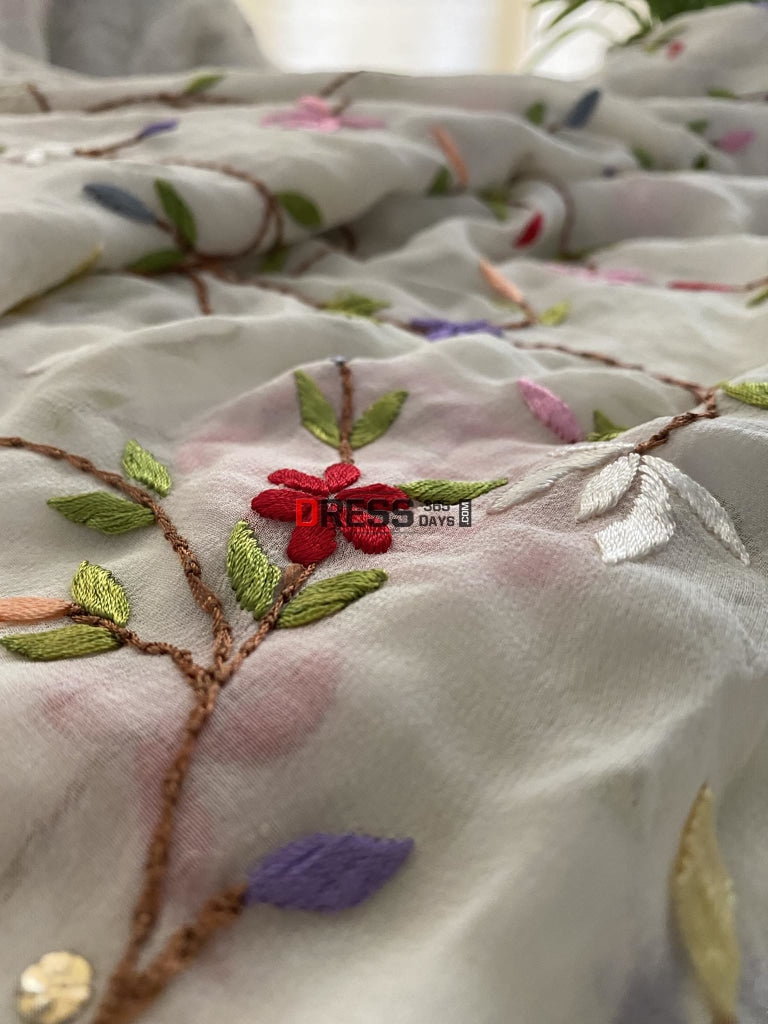 Designer Parsi Gara & Mukaish Saree Chikankari