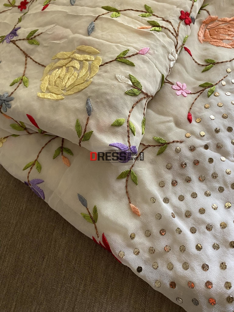 Designer Parsi Gara & Mukaish Saree Chikankari