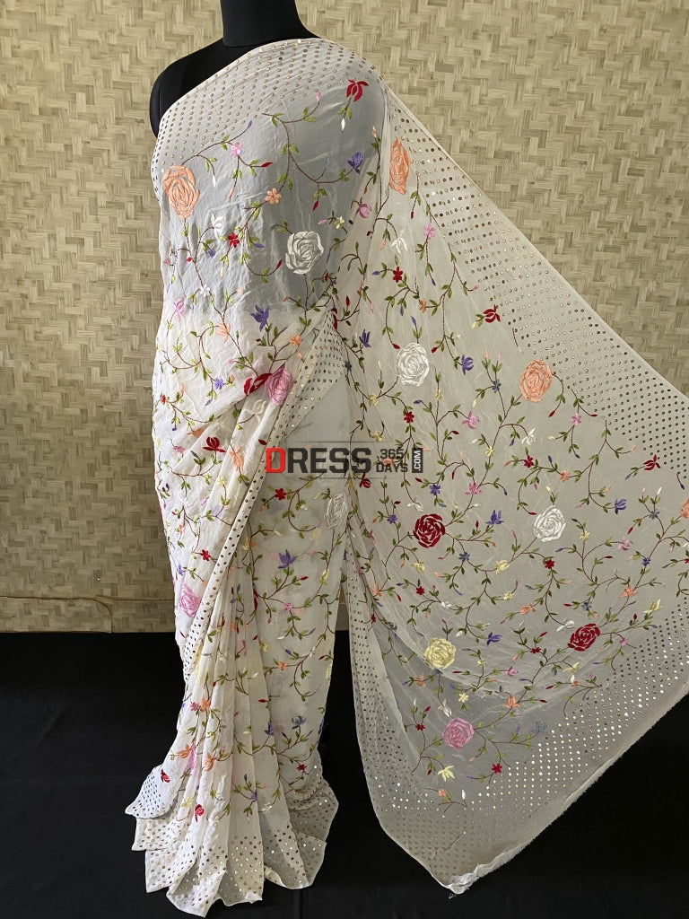 Designer Parsi Gara & Mukaish Saree Chikankari