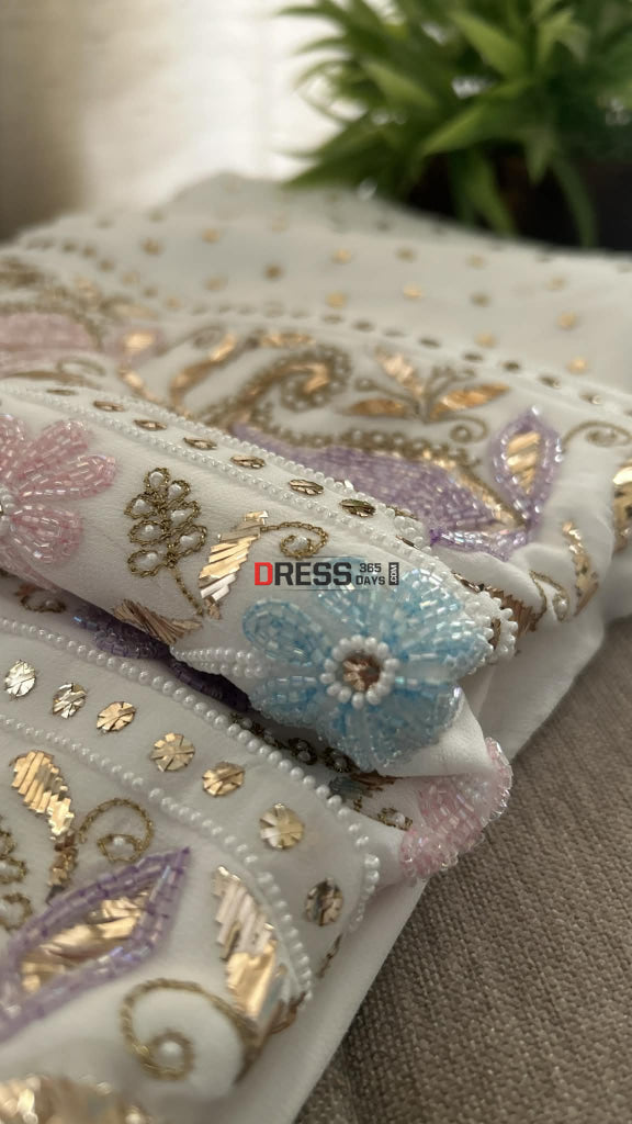 Designer Party Wear Cut Dana Mukaish Kurta Dupatta Set (Viscose Georgette) Chikankari Suits