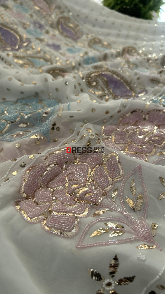 Designer Party Wear Cut Dana Mukaish Kurta Dupatta Set (Viscose Georgette) Chikankari Suits