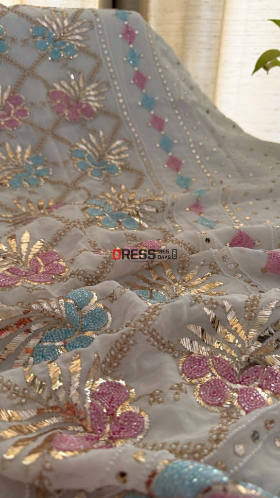 Designer Party Wear Cut Dana Mukaish Kurta Dupatta Set (Viscose Georgette) - Chikankari Suits