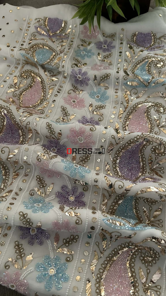 Designer Party Wear Cut Dana Mukaish Kurta Dupatta Set (Viscose Georgette) Chikankari Suits