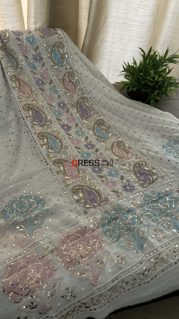 Designer Party Wear Cut Dana Mukaish Kurta Dupatta Set (Viscose Georgette) Chikankari Suits