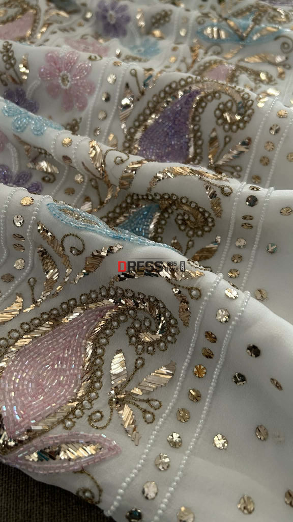 Designer Party Wear Cut Dana Mukaish Kurta Dupatta Set (Viscose Georgette) Chikankari Suits