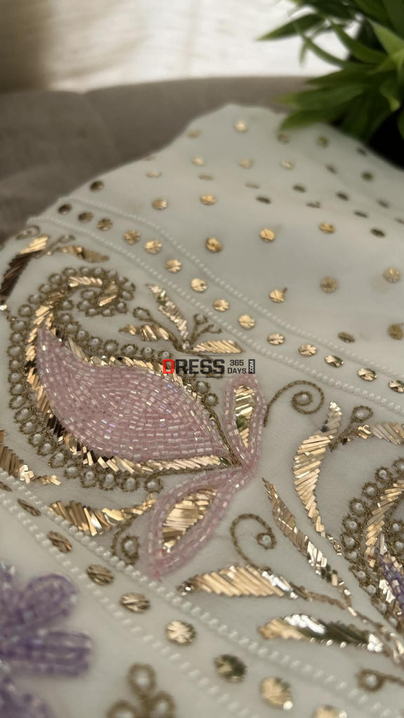 Designer Party Wear Cut Dana Mukaish Kurta Dupatta Set (Viscose Georgette) Chikankari Suits