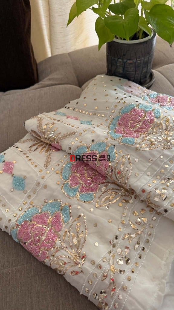 Designer Party Wear Cut Dana Mukaish Kurta Dupatta Set (Viscose Georgette) - Chikankari Suits