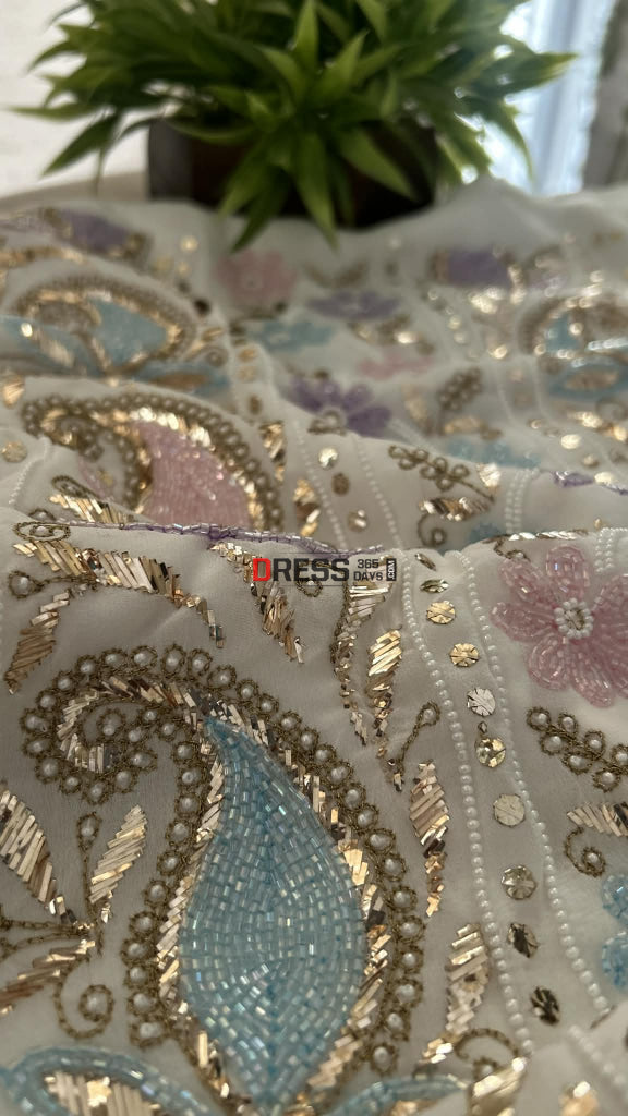 Designer Party Wear Cut Dana Mukaish Kurta Dupatta Set (Viscose Georgette) Chikankari Suits