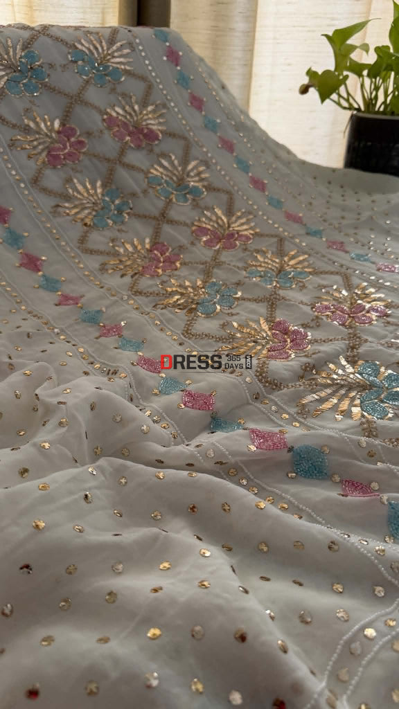 Designer Party Wear Cut Dana Mukaish Kurta Dupatta Set (Viscose Georgette) - Chikankari Suits