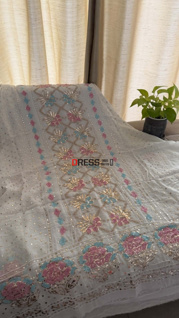 Designer Party Wear Cut Dana Mukaish Kurta Dupatta Set (Viscose Georgette) - Chikankari Suits