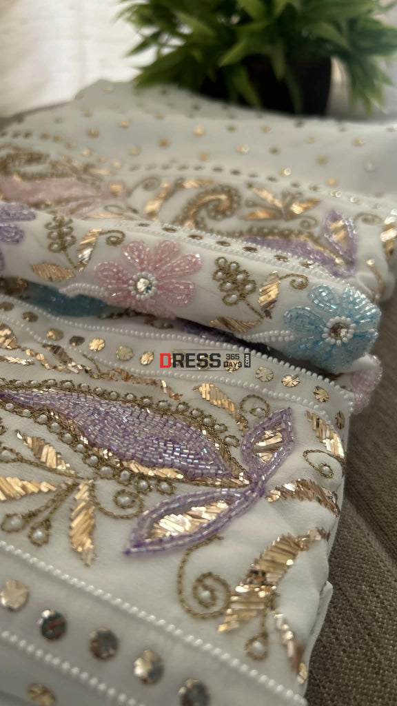 Designer Party Wear Cut Dana Mukaish Kurta Dupatta Set (Viscose Georgette) Chikankari Suits