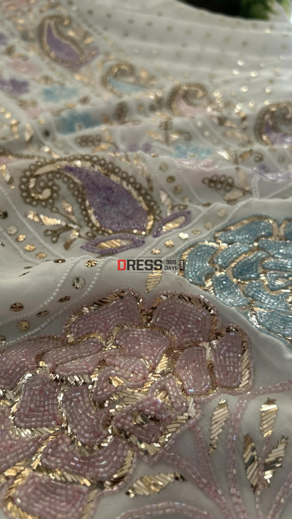 Designer Party Wear Cut Dana Mukaish Kurta Dupatta Set (Viscose Georgette) Chikankari Suits