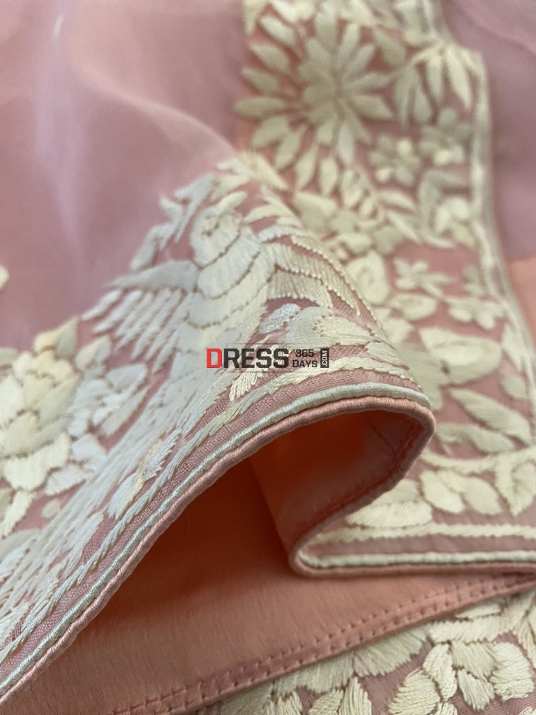 Designer Pastel Pink Organza Parsi Gara Saree