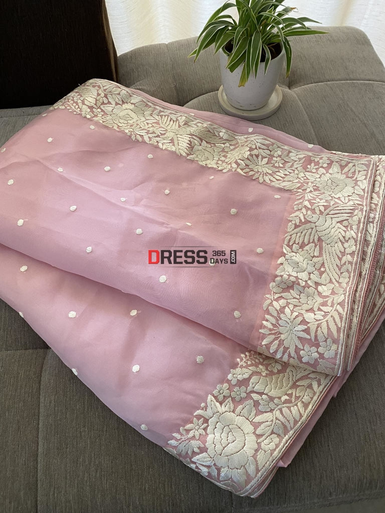 Designer Pastel Pink Organza Parsi Gara Saree