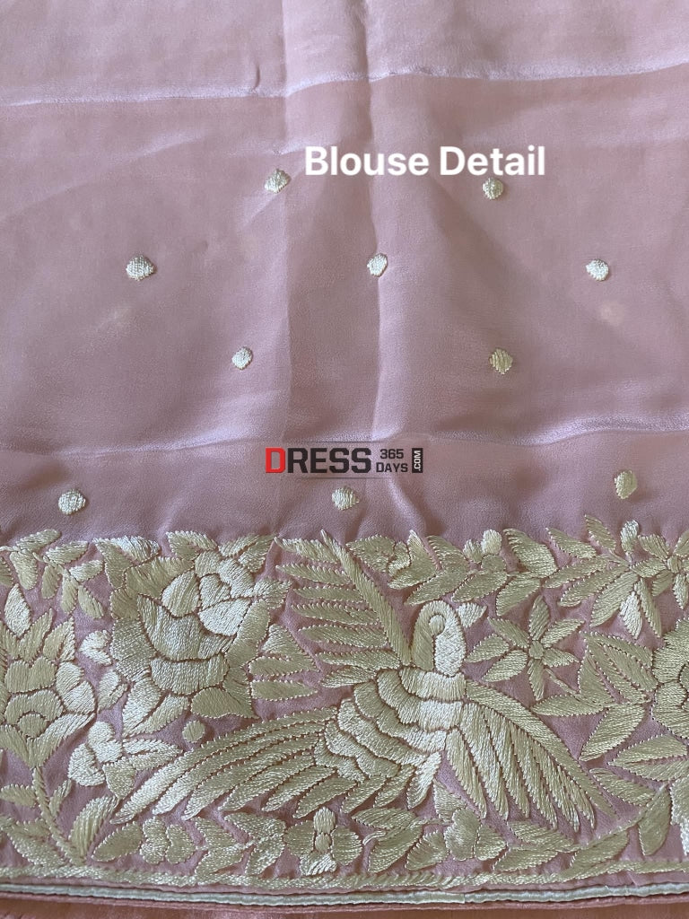 Designer Pastel Pink Organza Parsi Gara Saree