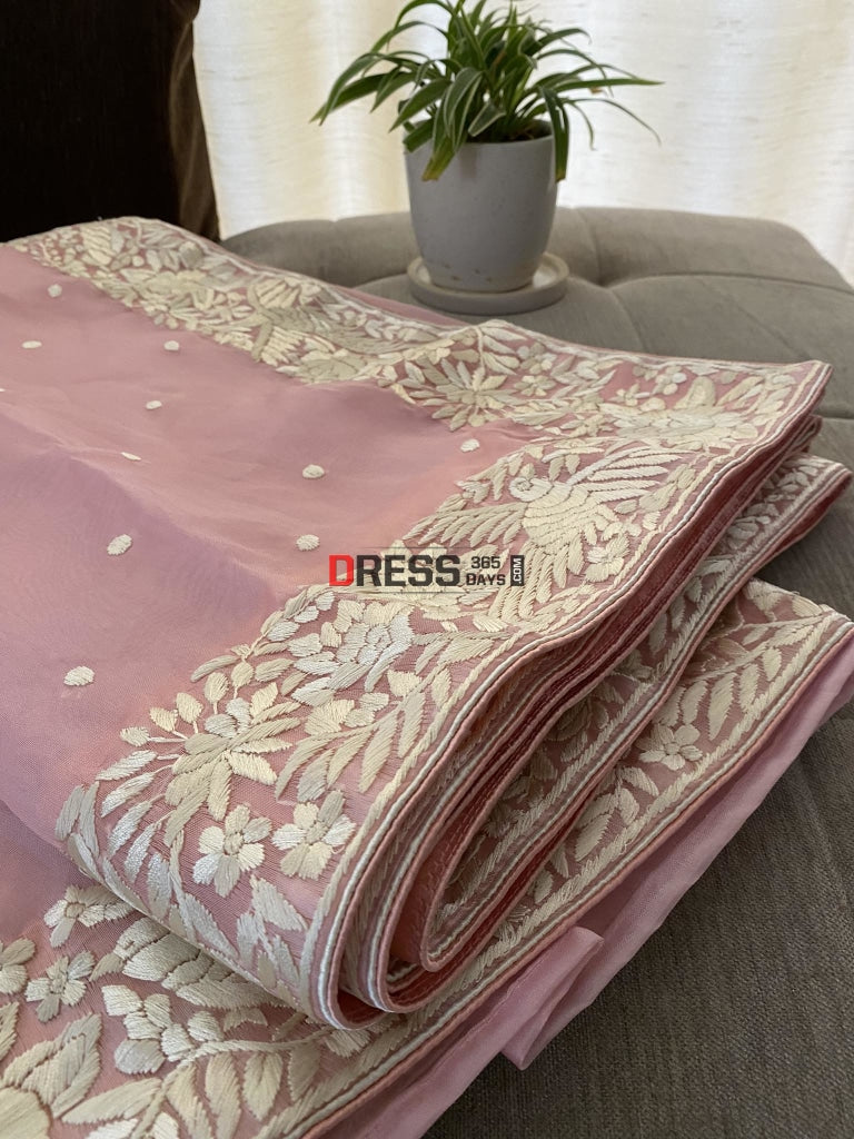 Designer Pastel Pink Organza Parsi Gara Saree