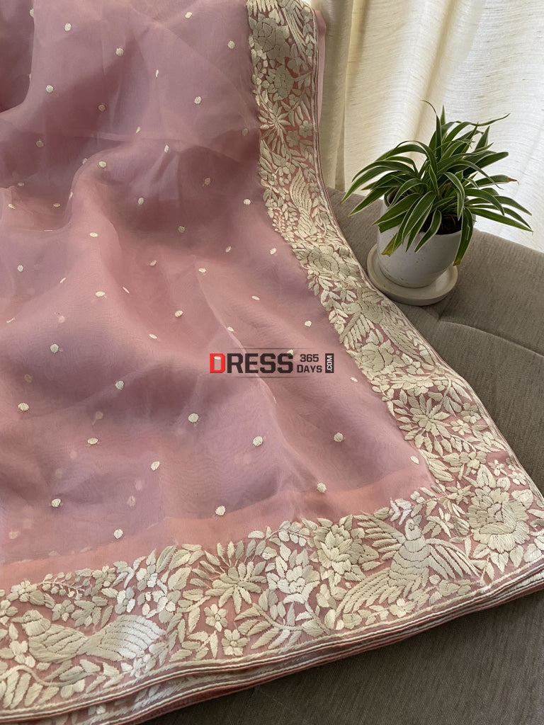 Designer Pastel Pink Organza Parsi Gara Saree