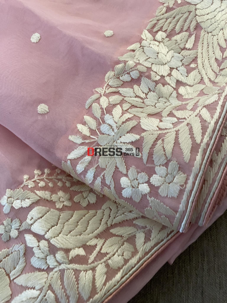 Designer Pastel Pink Organza Parsi Gara Saree