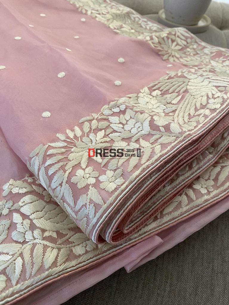 Designer Pastel Pink Organza Parsi Gara Saree