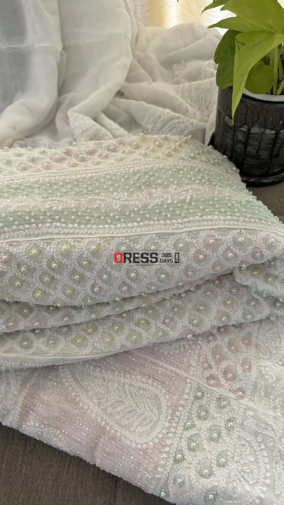 Designer Pearl Cut Dana Chikankari Anarkali & Dupatta Set - Chikankari Anarkali