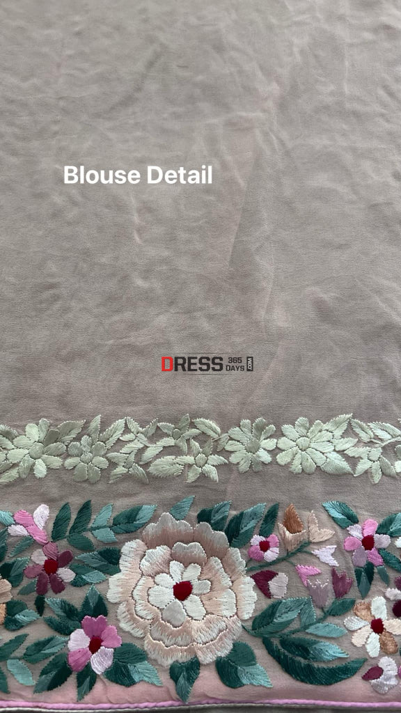 Designer Pink Floral Parsi Gara Pure Georgette Saree