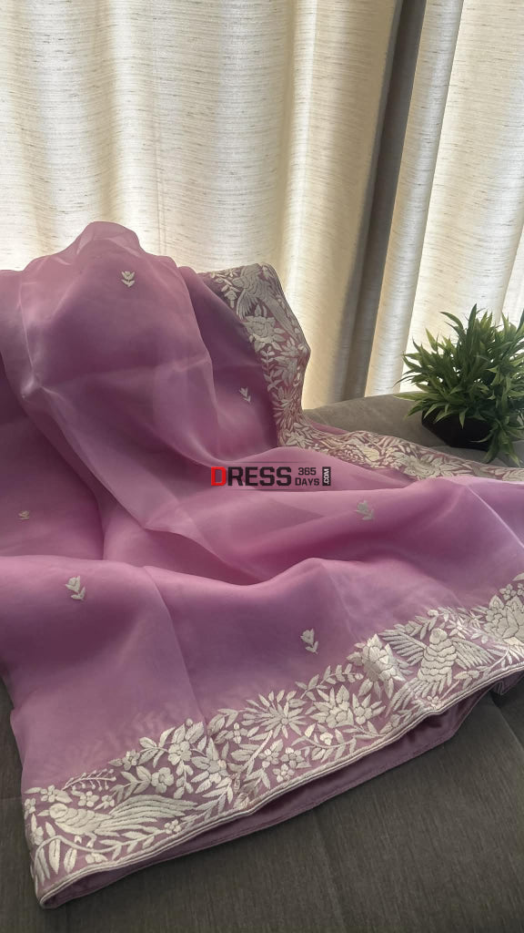 Designer Pink Organza Parsi Gara Saree Parsi Gara Saree
